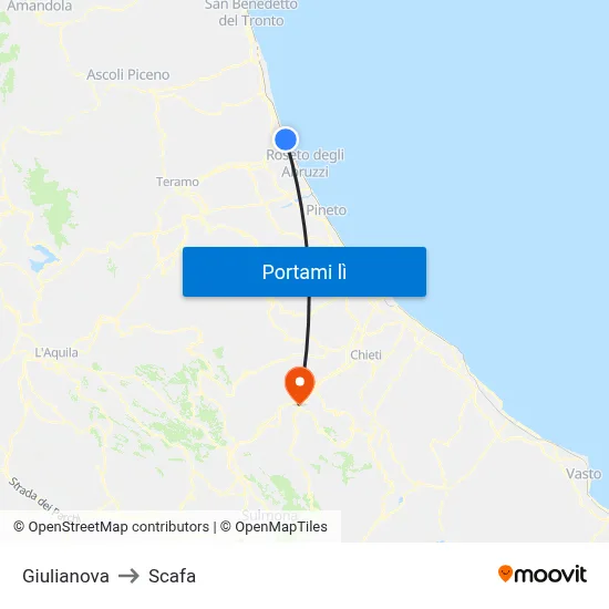 Giulianova to Scafa map