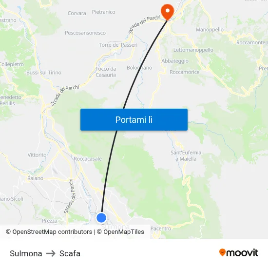 Sulmona to Scafa map