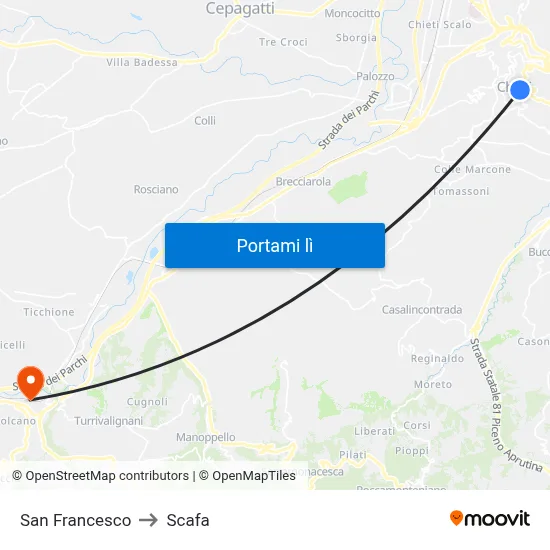 San Francesco to Scafa map