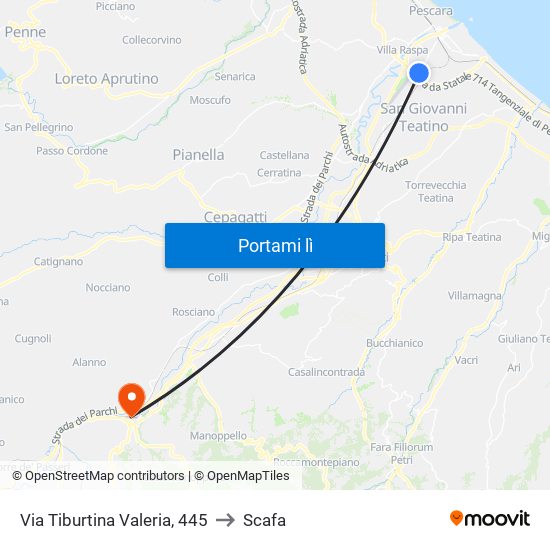 Via Tiburtina Valeria, 445 to Scafa map