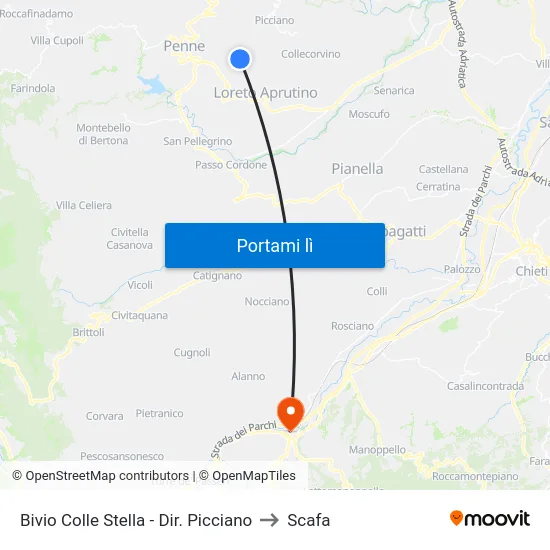 Bivio Colle Stella - Dir. Picciano to Scafa map