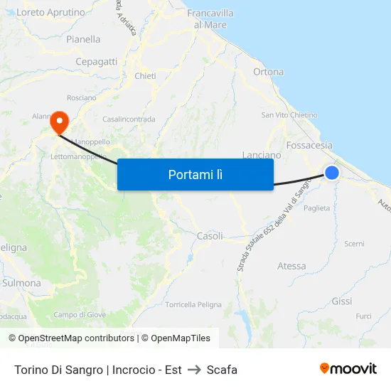 Torino Di Sangro | Incrocio - Est to Scafa map