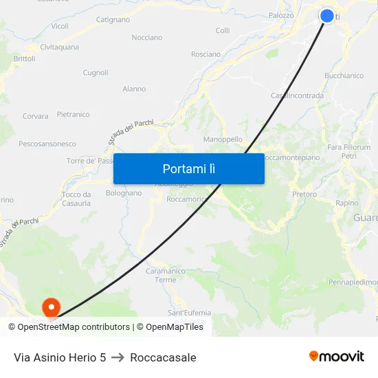 Via Asinio Herio 5 to Roccacasale map