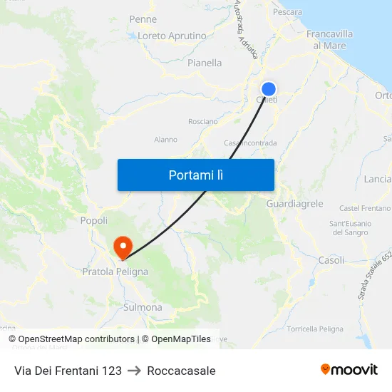 Via Dei Frentani 123 to Roccacasale map