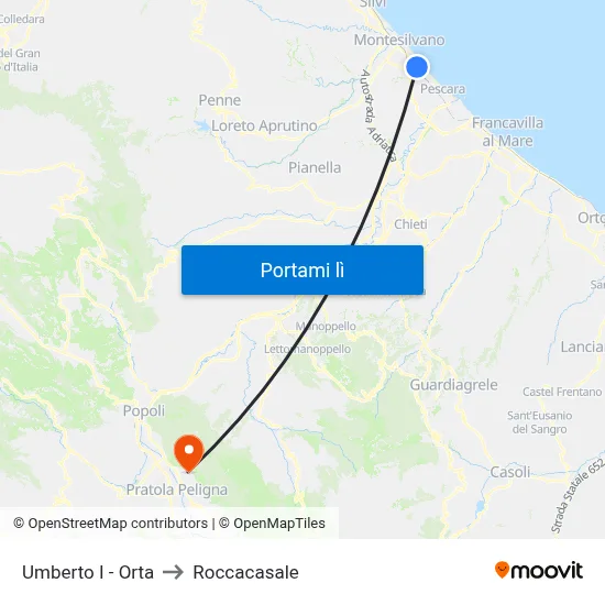 Umberto I - Orta to Roccacasale map