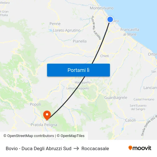 Bovio - Duca Degli Abruzzi Sud to Roccacasale map