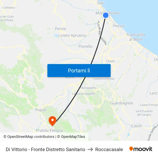 Di Vittorio - Fronte Distretto Sanitario to Roccacasale map