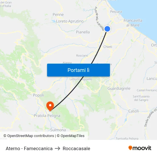Aterno - Fameccanica to Roccacasale map