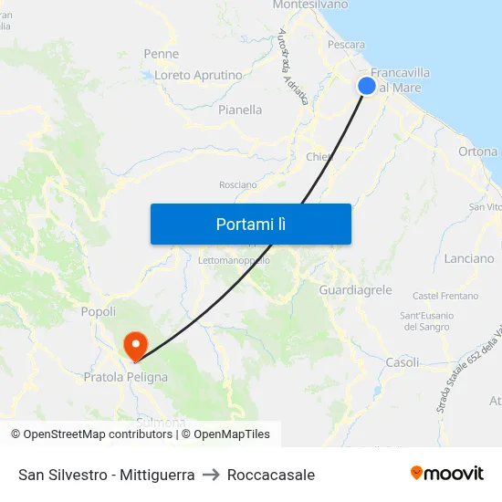 San Silvestro - Mittiguerra to Roccacasale map