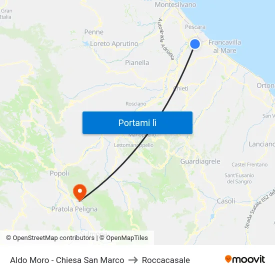 Aldo Moro - Chiesa San Marco to Roccacasale map