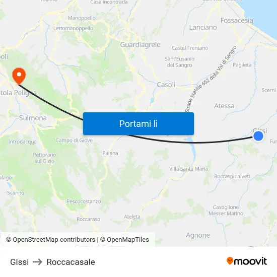 Gissi to Roccacasale map