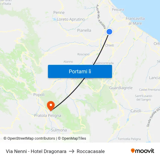 Via Nenni - Hotel Dragonara to Roccacasale map
