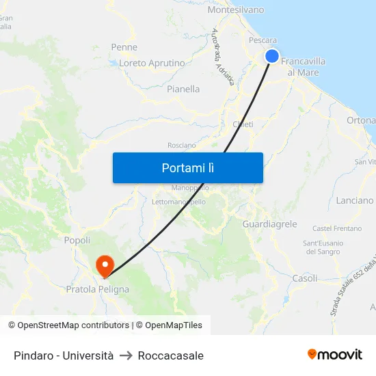 Pindaro - Università to Roccacasale map