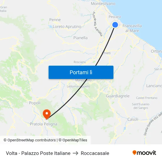 Volta - Palazzo Poste Italiane to Roccacasale map