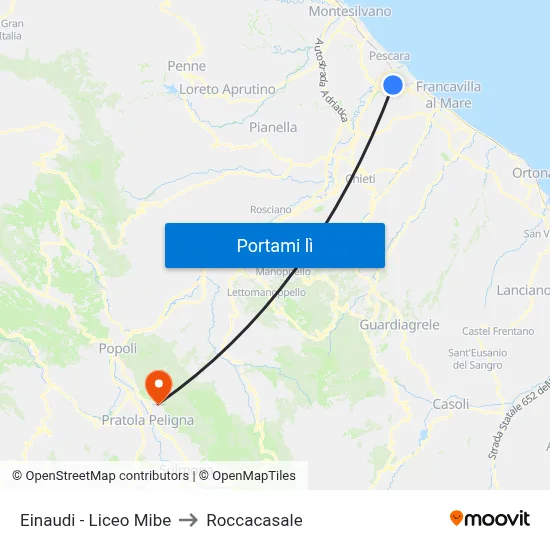 Einaudi - Liceo Mibe to Roccacasale map