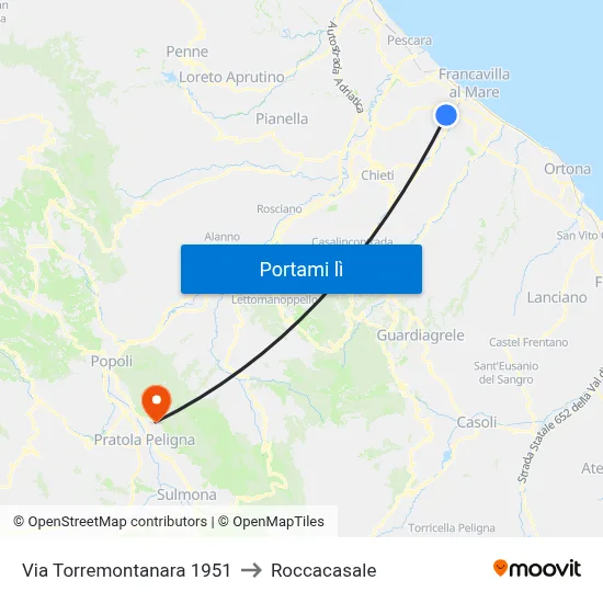 Via Torremontanara 1951 to Roccacasale map
