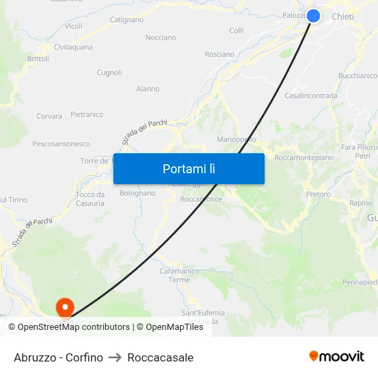 Abruzzo - Corfino to Roccacasale map