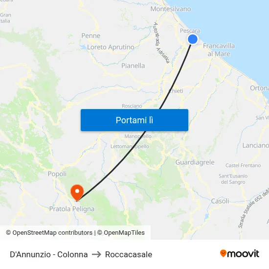 D'Annunzio - Colonna to Roccacasale map