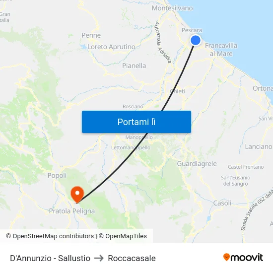 D'Annunzio - Sallustio to Roccacasale map