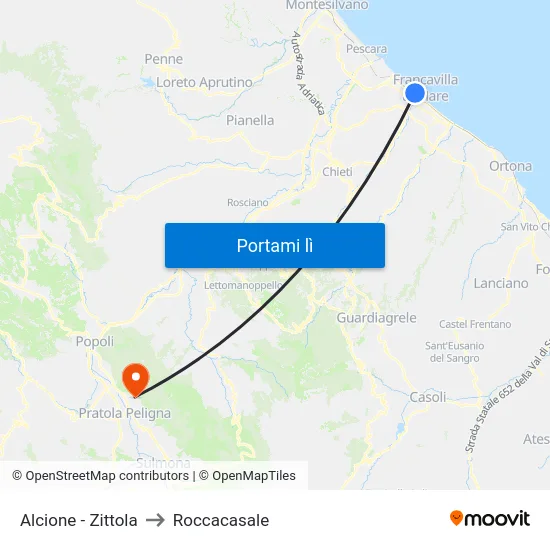 Alcione - Zittola to Roccacasale map