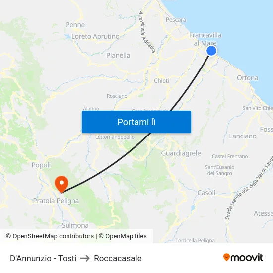 D'Annunzio - Tosti to Roccacasale map