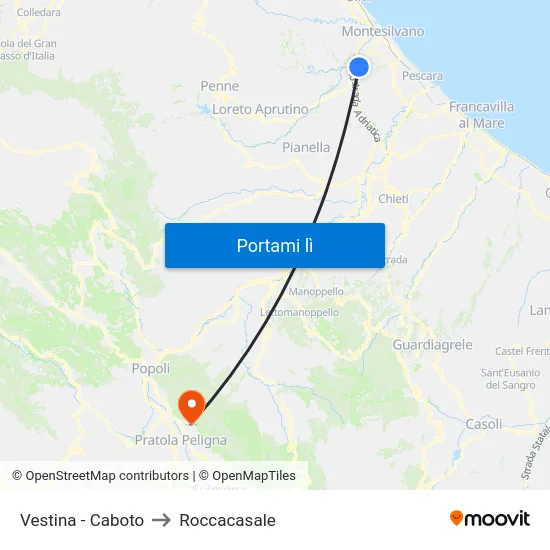 Vestina - Caboto to Roccacasale map