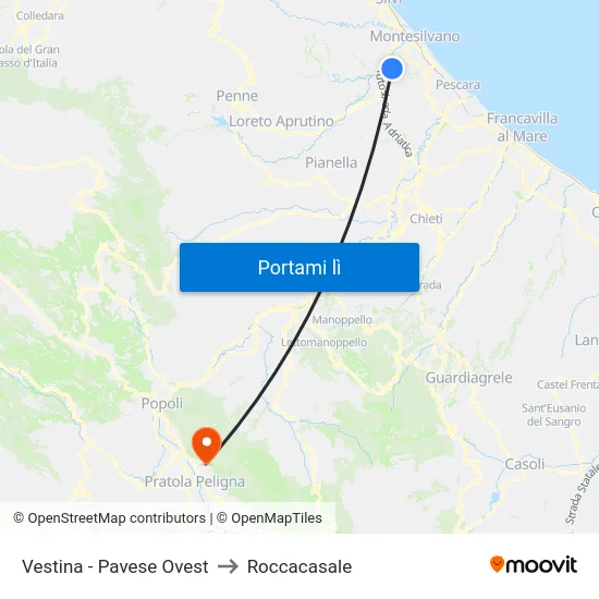 Vestina - Pavese Ovest to Roccacasale map