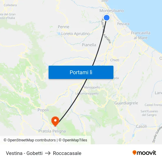 Vestina - Gobetti to Roccacasale map