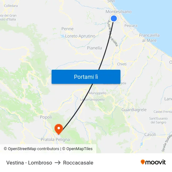 Vestina - Lombroso to Roccacasale map