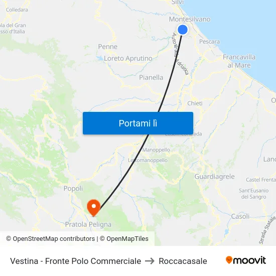 Vestina - Fronte Polo Commerciale to Roccacasale map