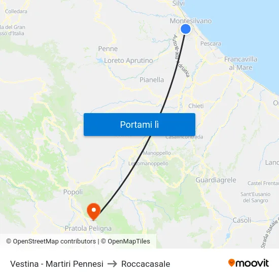 Vestina - Martiri Pennesi to Roccacasale map