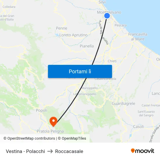 Vestina - Polacchi to Roccacasale map