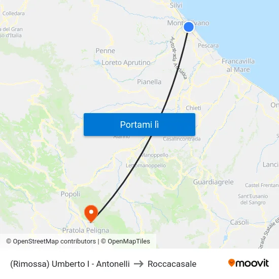 (Rimossa) Umberto I - Antonelli to Roccacasale map