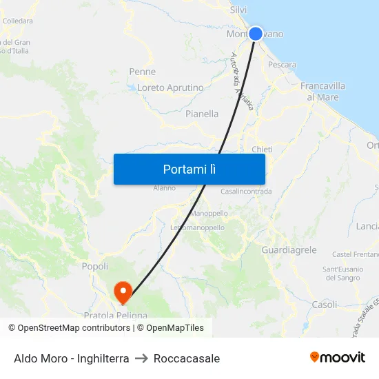 Aldo Moro - Inghilterra to Roccacasale map