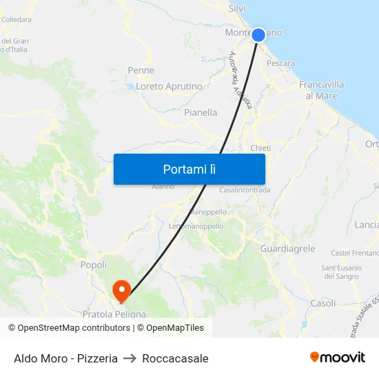 Aldo Moro - Pizzeria to Roccacasale map