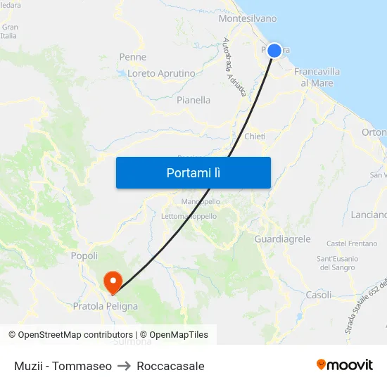 Muzii - Tommaseo to Roccacasale map