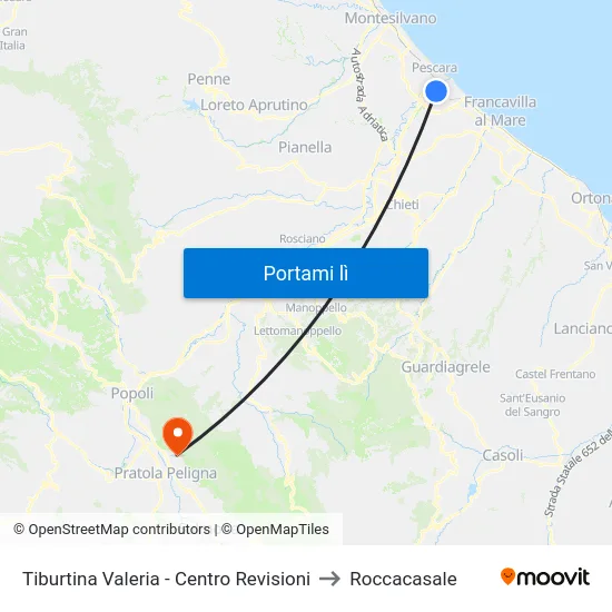 Tiburtina Valeria - Centro Revisioni to Roccacasale map