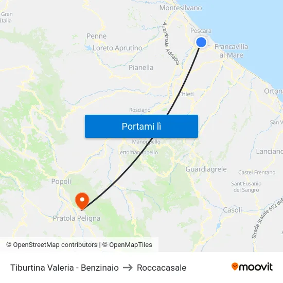 Tiburtina Valeria - Benzinaio to Roccacasale map