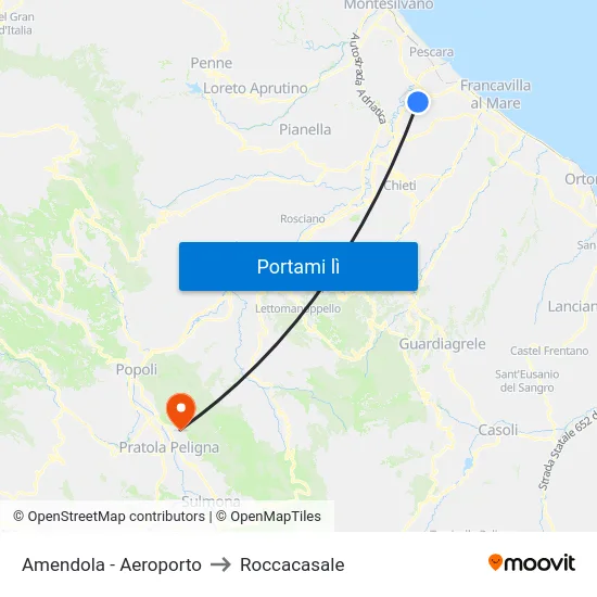 Amendola - Aeroporto to Roccacasale map