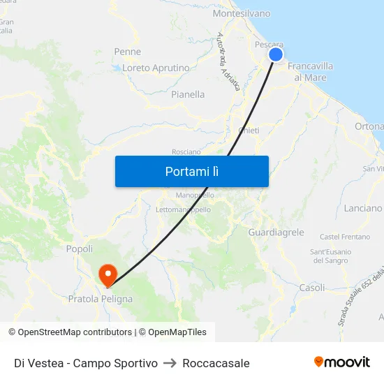 Di Vestea - Campo Sportivo to Roccacasale map