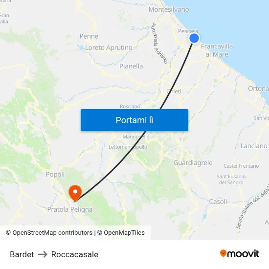 Bardet to Roccacasale map