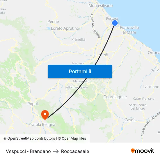 Vespucci - Brandano to Roccacasale map