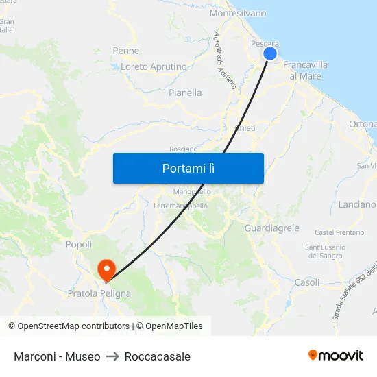 Marconi - Museo to Roccacasale map