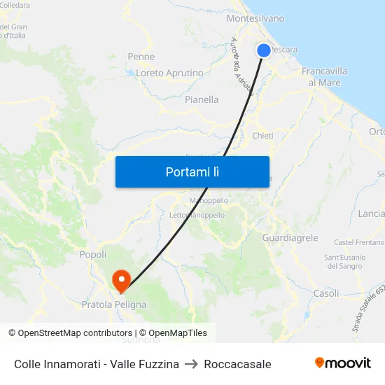 Colle Innamorati - Valle Fuzzina to Roccacasale map