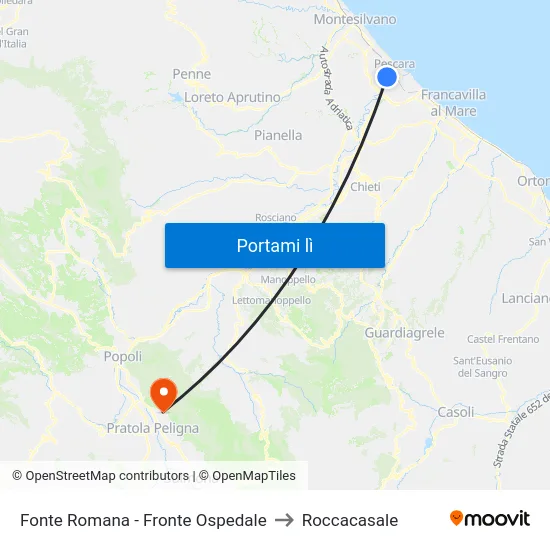 Fonte Romana - Fronte Ospedale to Roccacasale map