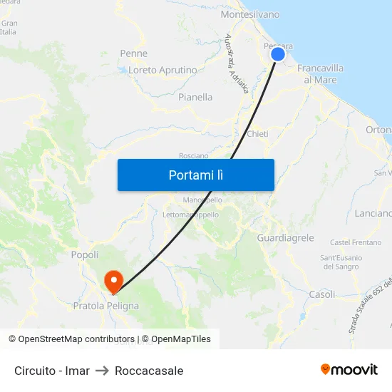 Circuito - Imar to Roccacasale map