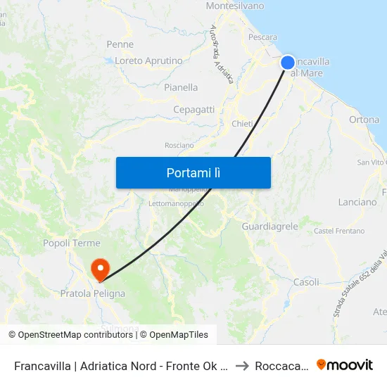 Francavilla | Adriatica Nord - Fronte Ok Carburanti to Roccacasale map
