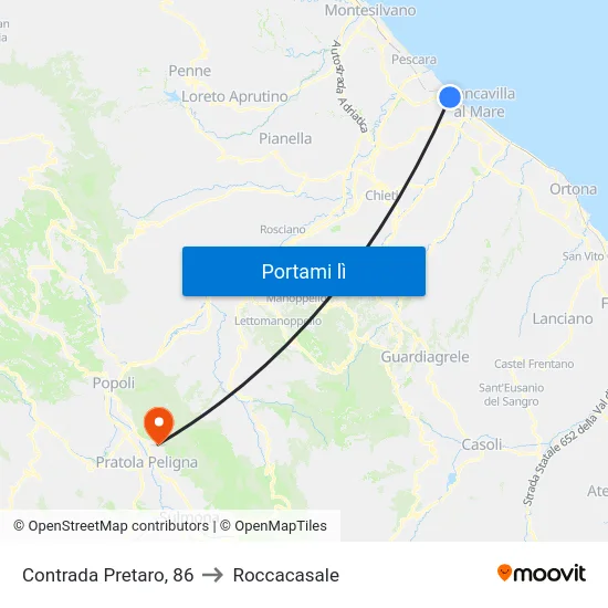 Contrada Pretaro, 86 to Roccacasale map