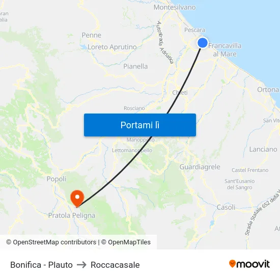 Bonifica - Plauto to Roccacasale map