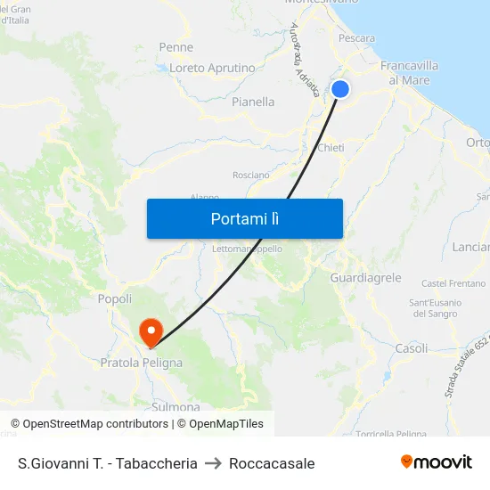 S.Giovanni T. - Tabaccheria to Roccacasale map